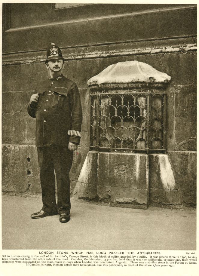 1927 photograph of a policeman standing by the London Stone (public domain image - source)