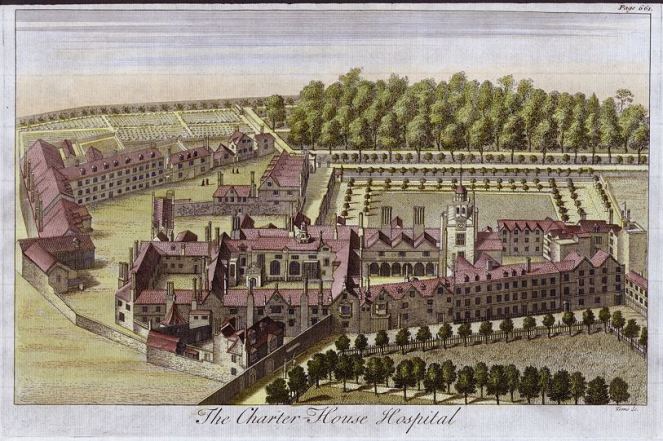 A 1770 engraving of the Charterhouse (image from Wikimedia Commons)