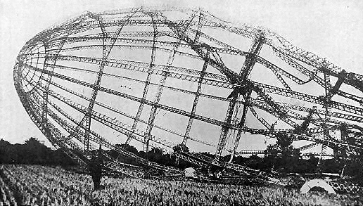 Wreck of a shot down Zeppelin, 23rd September 1916 (image from Wikimedia Commons)