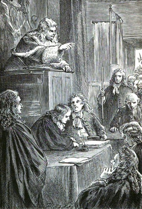 A 19th-century artist's impression of Lord Chief Justice George Jeffreys presiding over the "Bloody Assizes" in 1685, following the failed Monmouth Rebellion (image courtesy of Wikimedia Commons)