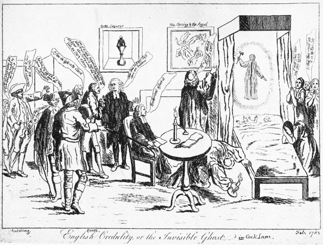 English Credulity, or the Invisible Ghost in Cock Lane, satirical picture from February 1762 (image from Wikimedia Commons)