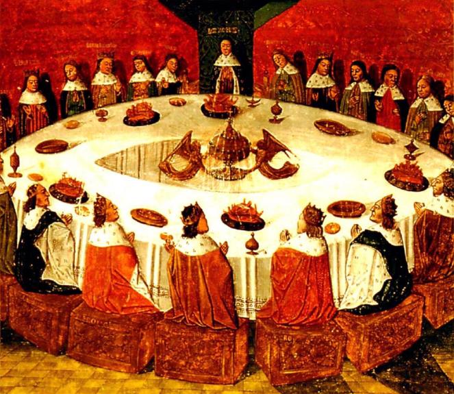 King Arthur and the Knights of the Round Table, painting by Michel Gantelet from 1472 (image from Wikimedia Commons)