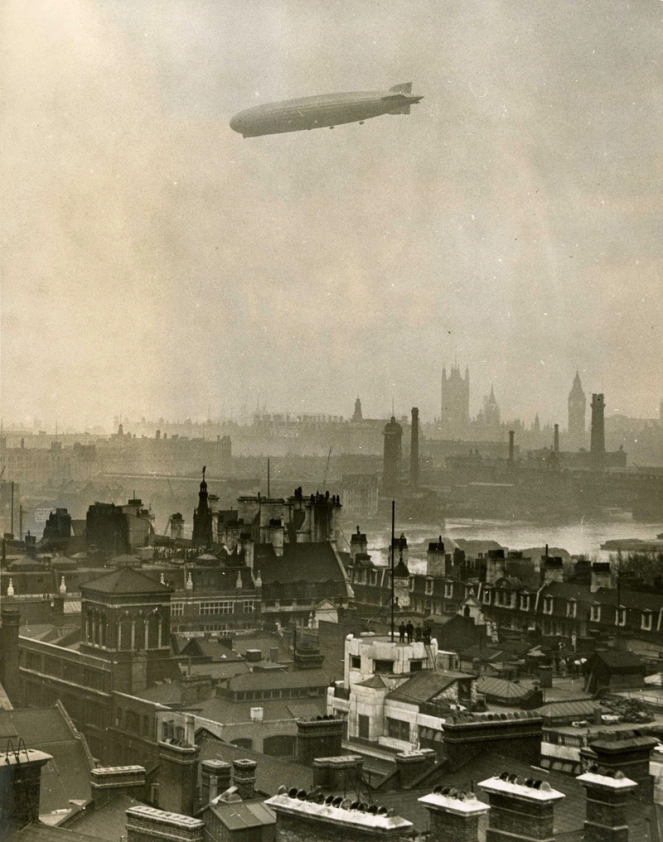 The Graf Zeppelin over London in 1930 (public domain image from the National Archives)