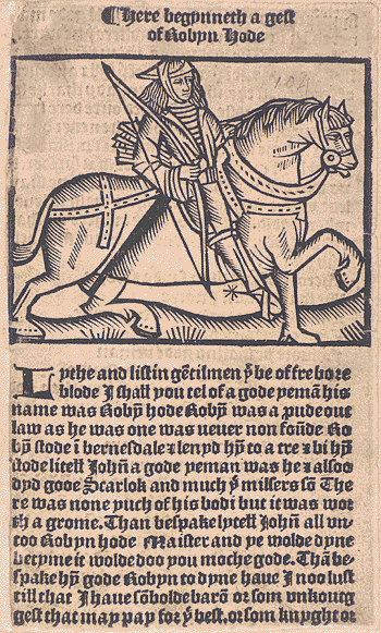 16th Century depiction of Robin Hood, from A Gest of Robyn Hode (image from Wikimedia Commons)