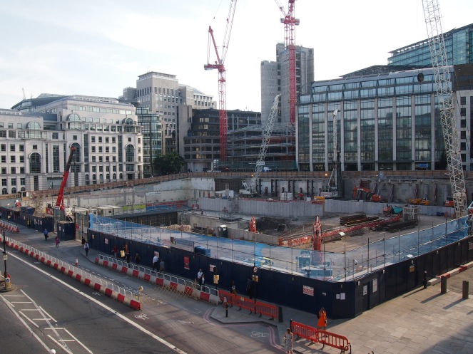 The view from Holborn Viaduct looking towards the likely location of the Shoe Lane burial ground