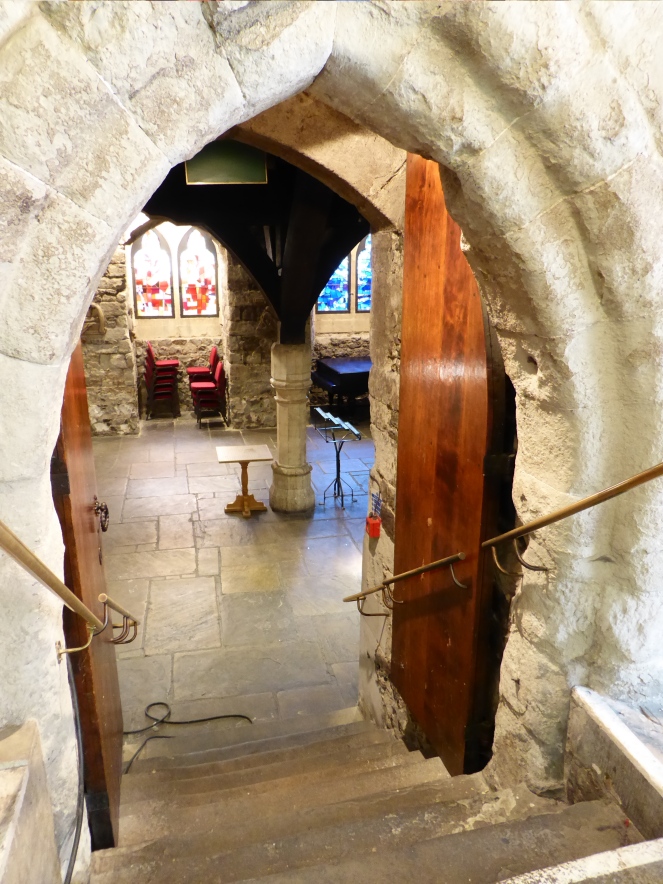 Looking down into the crypt at St Etheldreda's